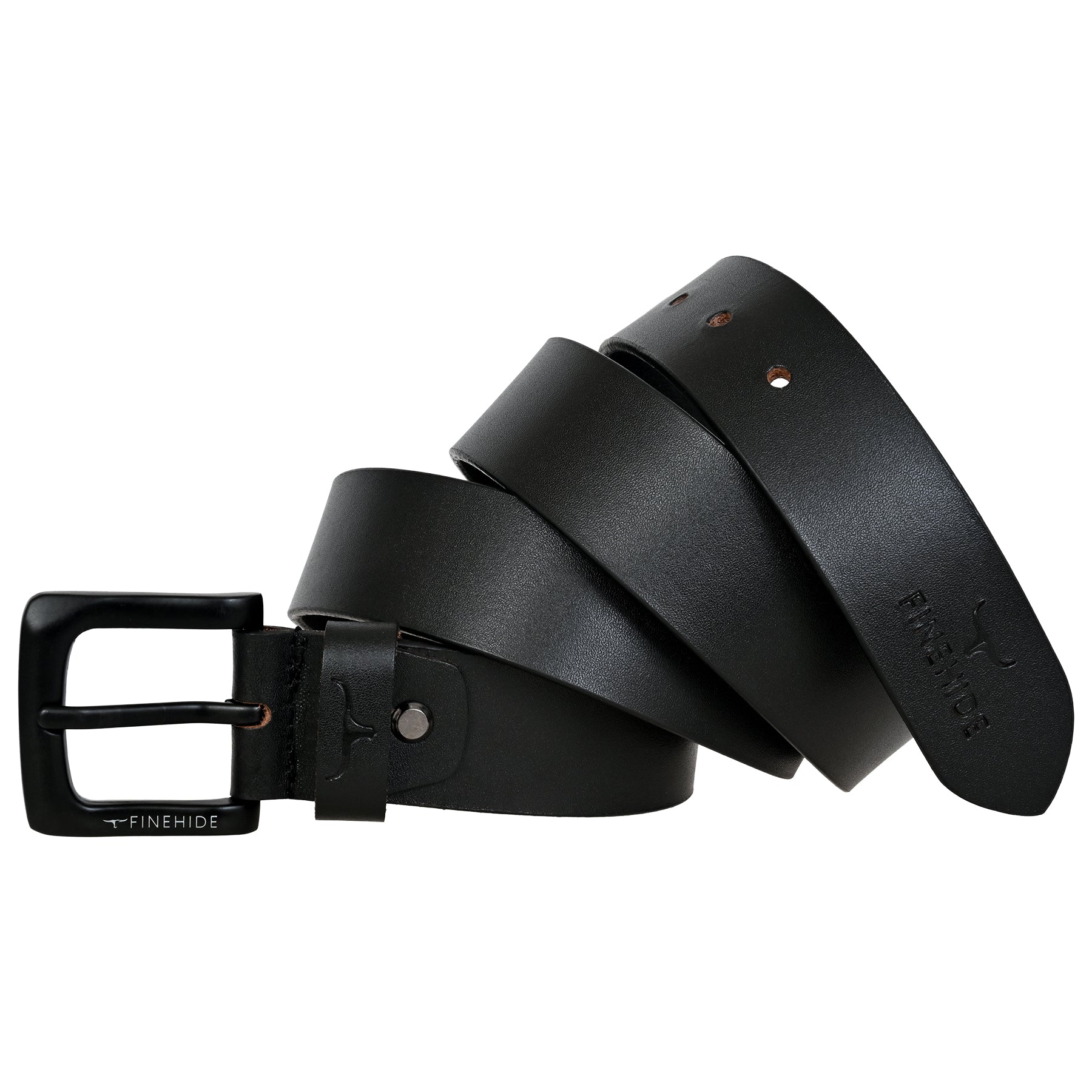 FINEHIDE CLASSIC BLACK LEATHER WITH MATTE BLACK BUCKLE FOR MEN