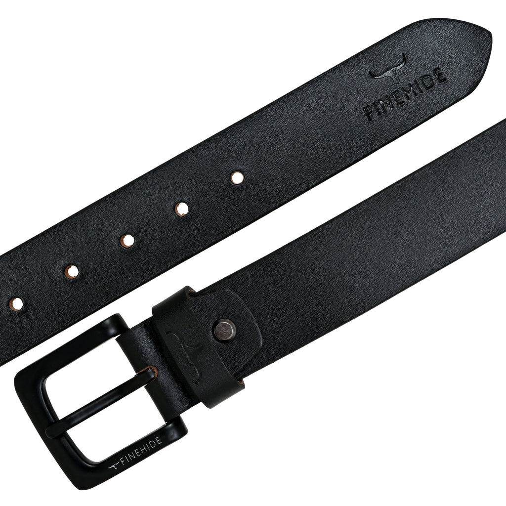 FINEHIDE CLASSIC BLACK LEATHER WITH MATTE BLACK BUCKLE FOR MEN