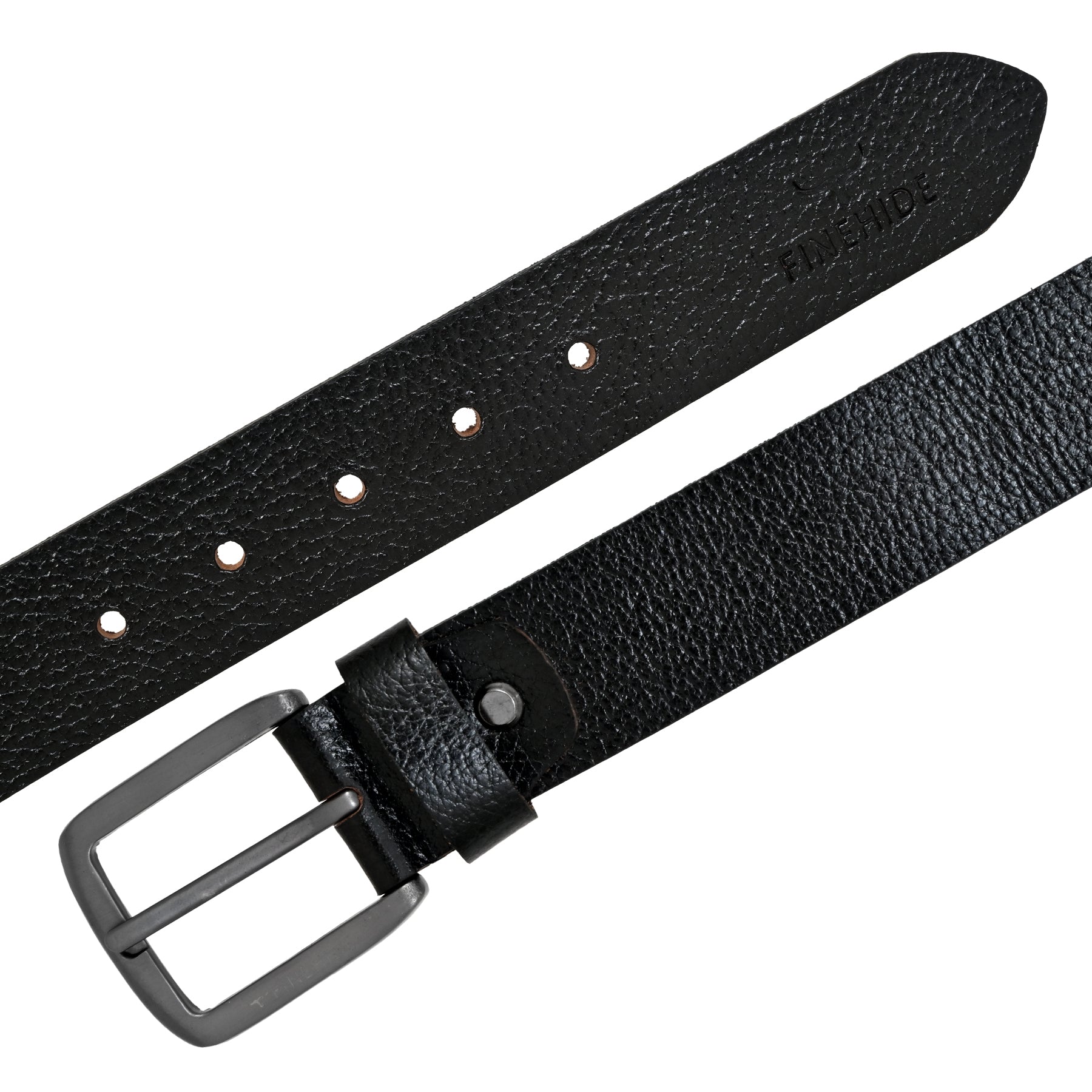 FINEHIDE BLACK ONYX TEBBLED LEATHER BELT WITH MATTE SILVER BUCKLE FOR MEN