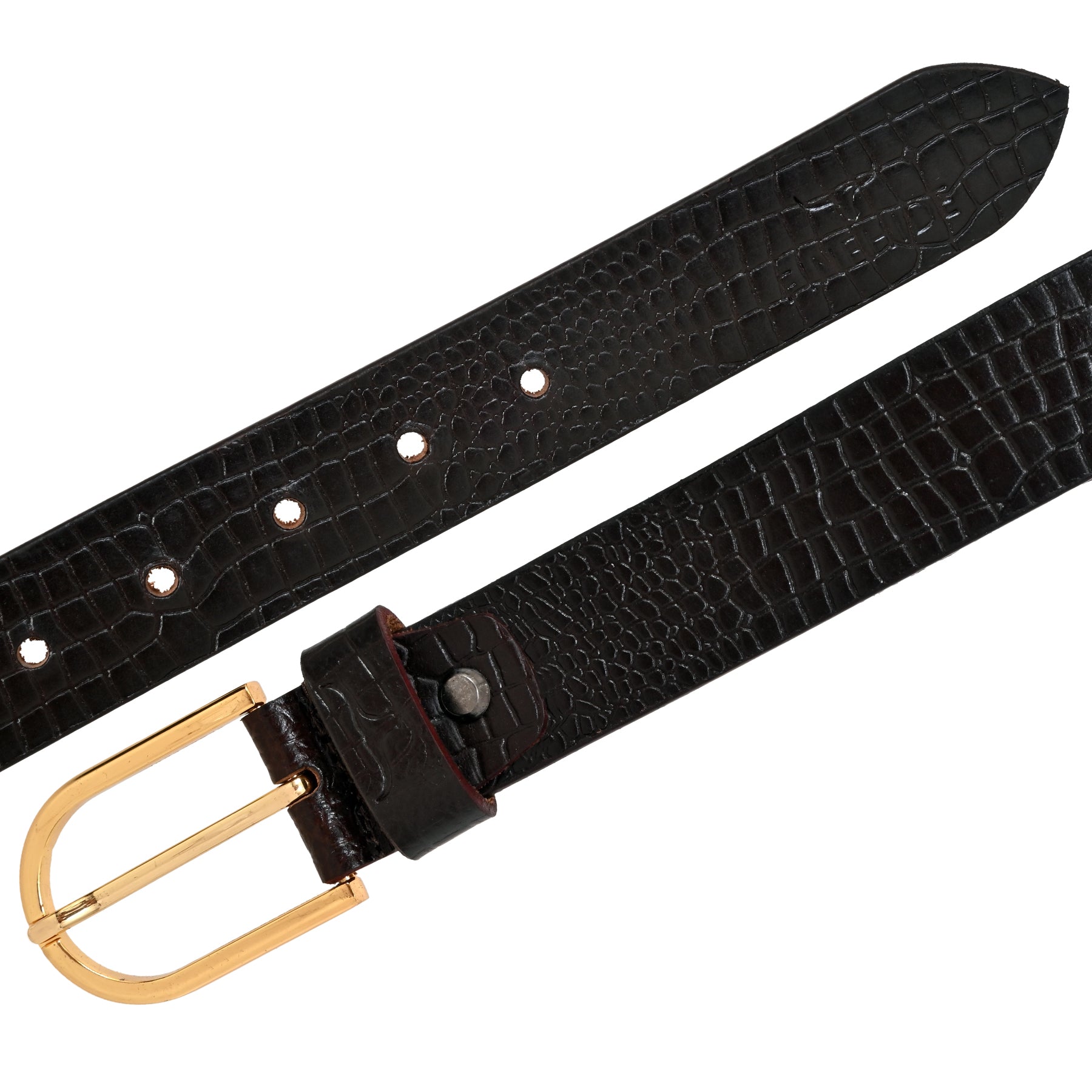 FINEHIDE BROWN CROC - EMBROSSED LEATHER BELT WITH GOLD BUCKLE FOR MEN 35MM