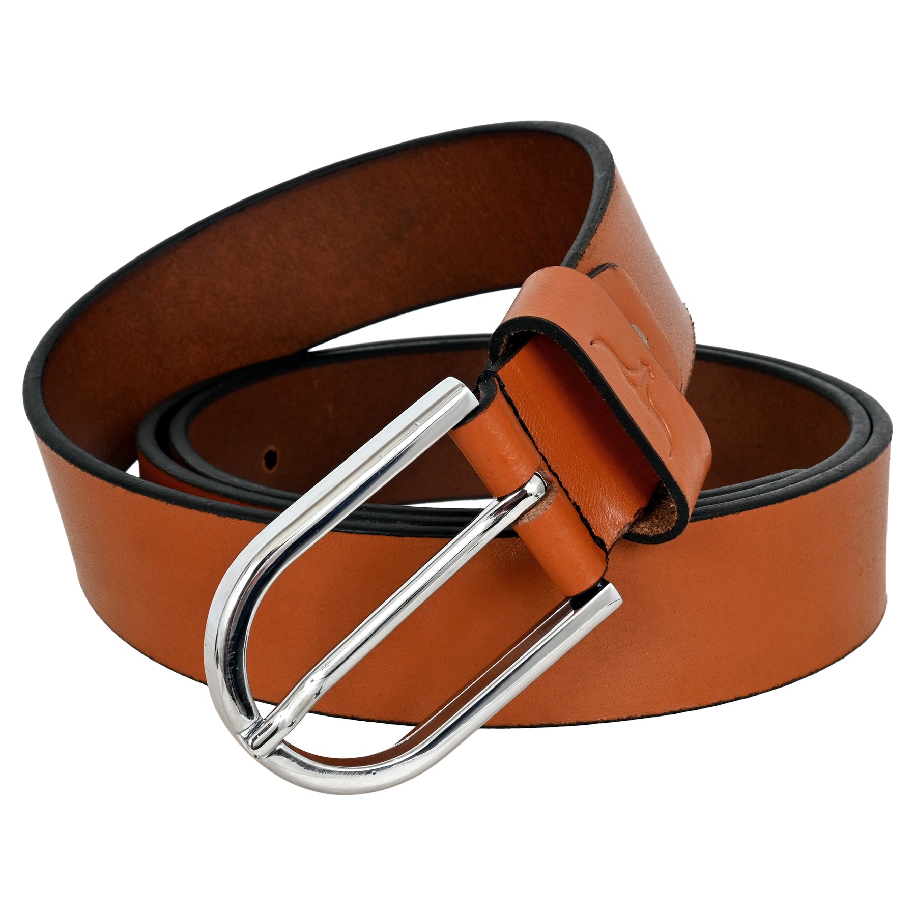 FINEHIDE CLASSIC TAN LEATHER BELT WITH SILVER METAL BUCKLE FOR MEN 35MM