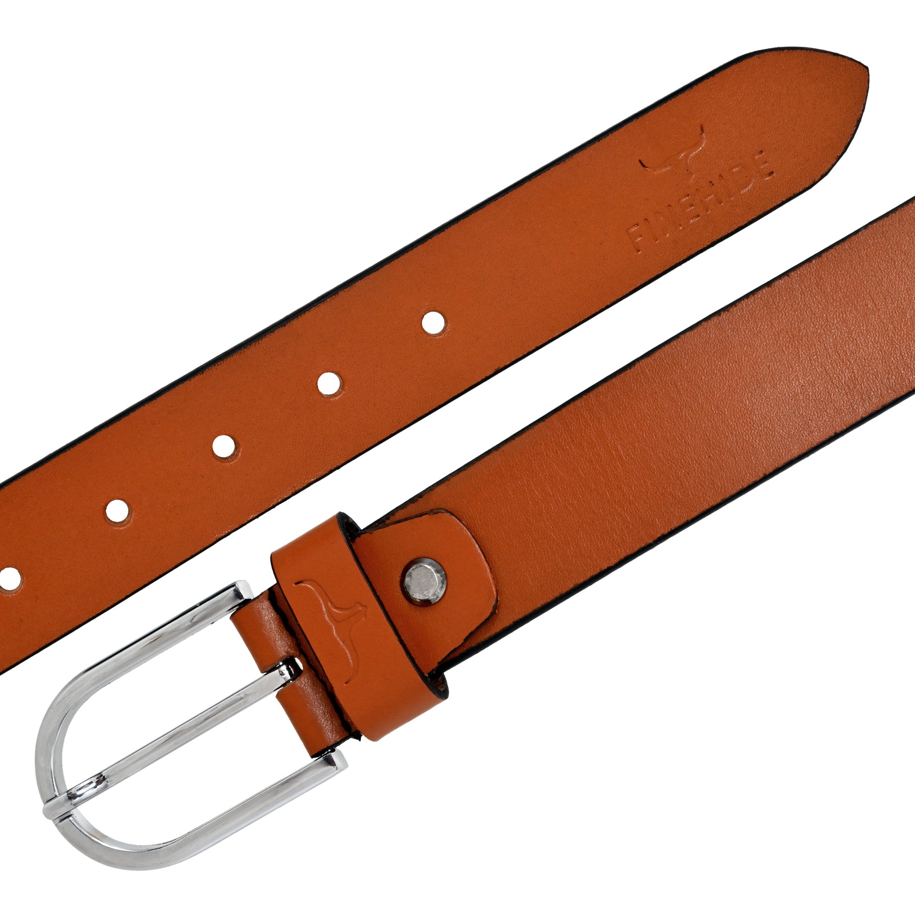 FINEHIDE CLASSIC TAN LEATHER BELT WITH SILVER METAL BUCKLE FOR MEN 35MM