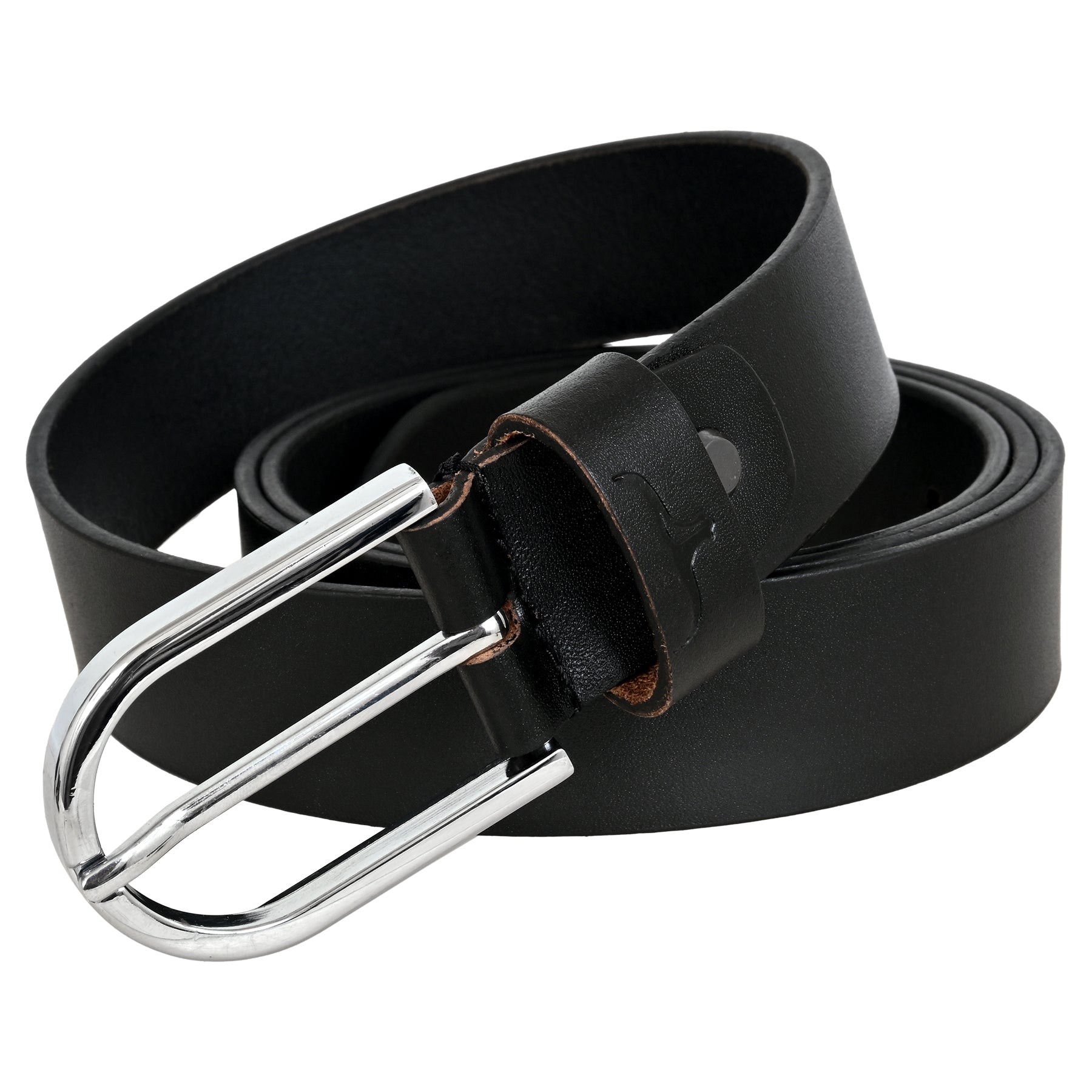 FINEHIDE CLASSIC BLACK LEATHER BELT WITH SILVER METAL BUCKLE FOR MEN 35MM