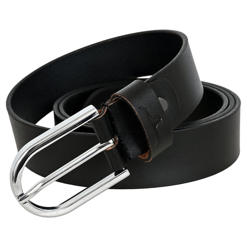 FINEHIDE CLASSIC BLACK LEATHER BELT WITH SILVER METAL BUCKLE FOR MEN 35MM