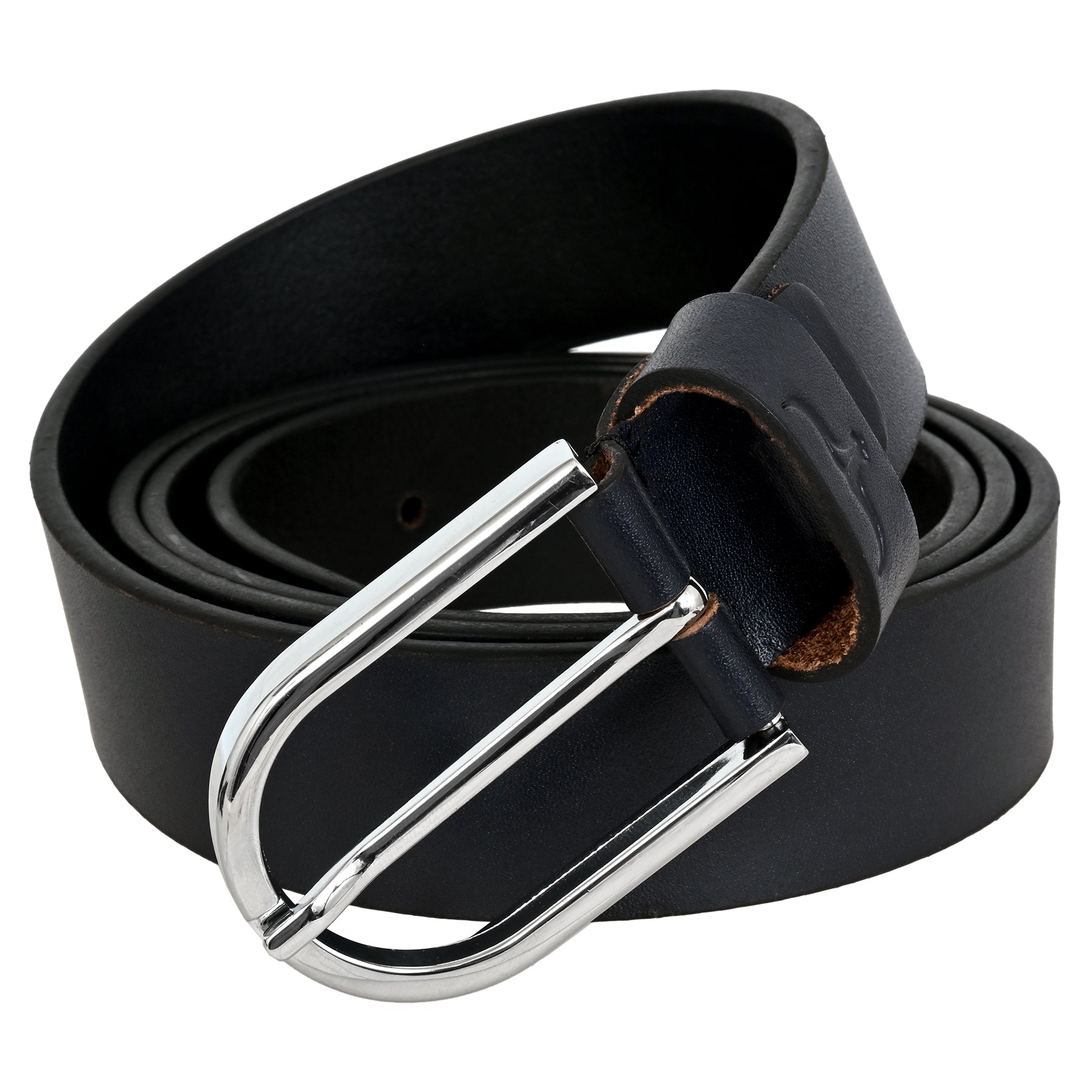 FINEHIDE NAVY BLUE LEATHER BELT WITH SILVER METAL BUCKLE FOR MEN