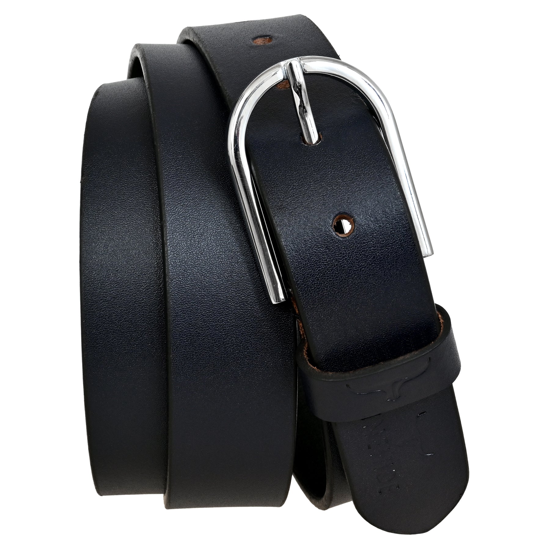 FINEHIDE NAVY BLUE LEATHER BELT WITH SILVER METAL BUCKLE FOR MEN