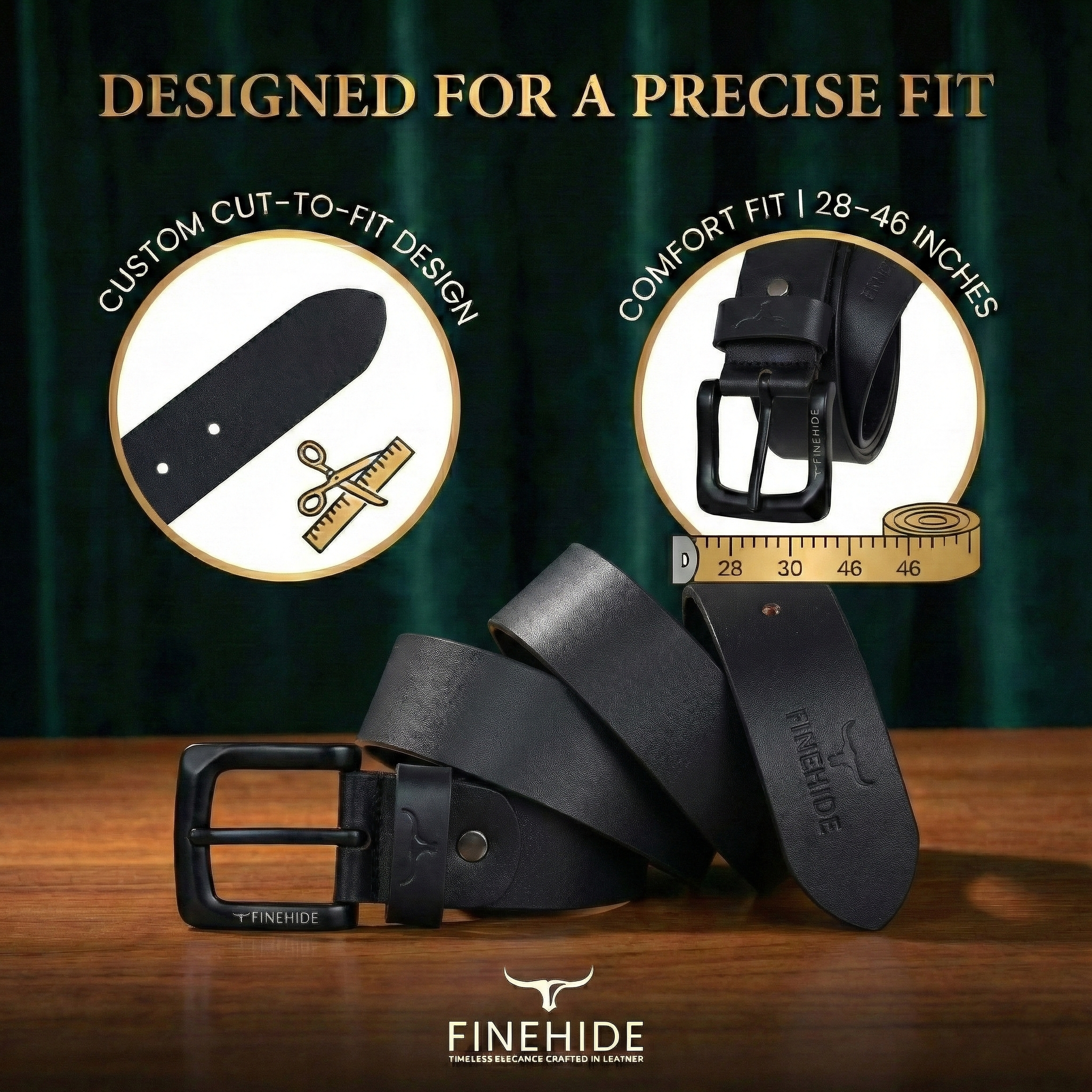 FINEHIDE CLASSIC BLACK LEATHER WITH MATTE BLACK BUCKLE FOR MEN