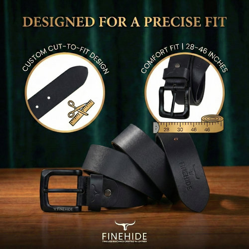 FINEHIDE CLASSIC BLACK LEATHER WITH MATTE BLACK BUCKLE FOR MEN