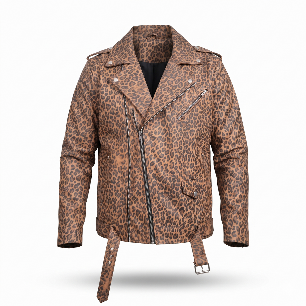 FINEHIDE  LEOPARD  BIKER GENUINE LEATHER JACKET FOR MEN
