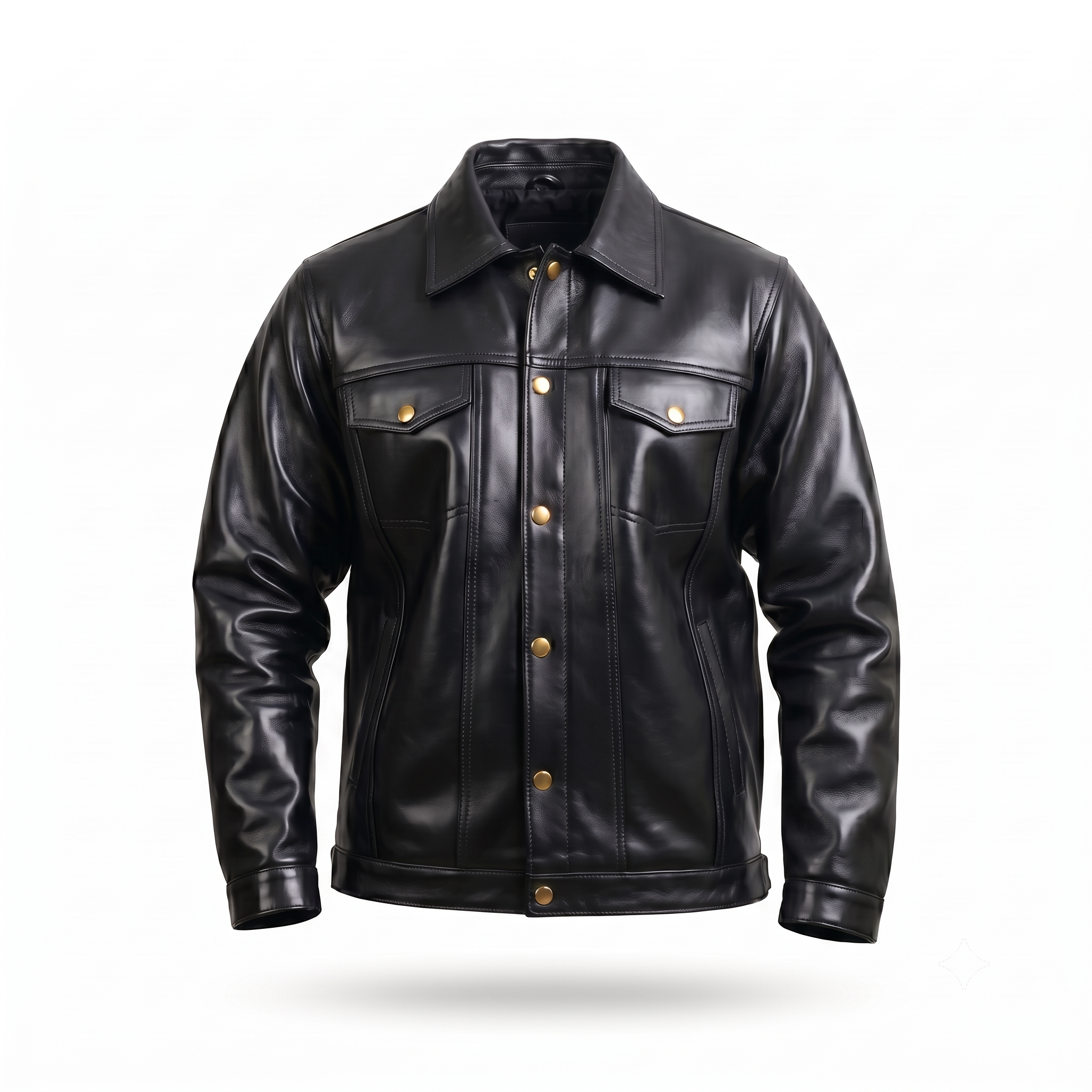 FINEHIDE MEN’S BLACK LEATHER SHIRT COLLAR JACKET WITH FLAP POCKETS