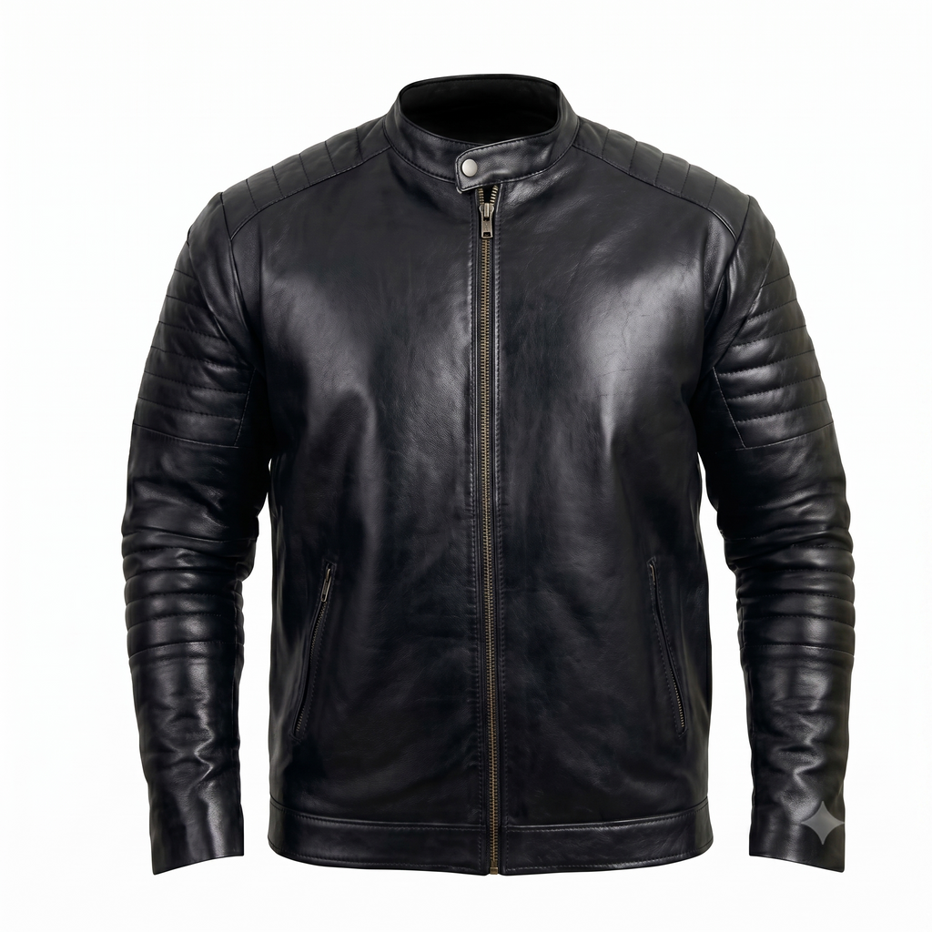 FINEHIDE MEN’S BLACK GENUINE LEATHER BOMBER JACKET FOR MEN