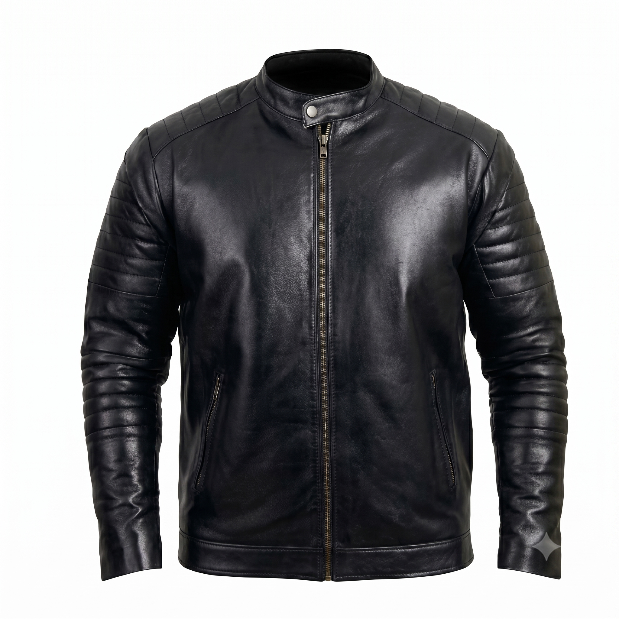 FINEHIDE MEN’S BLACK GENUINE LEATHER BOMBER JACKET FOR MEN