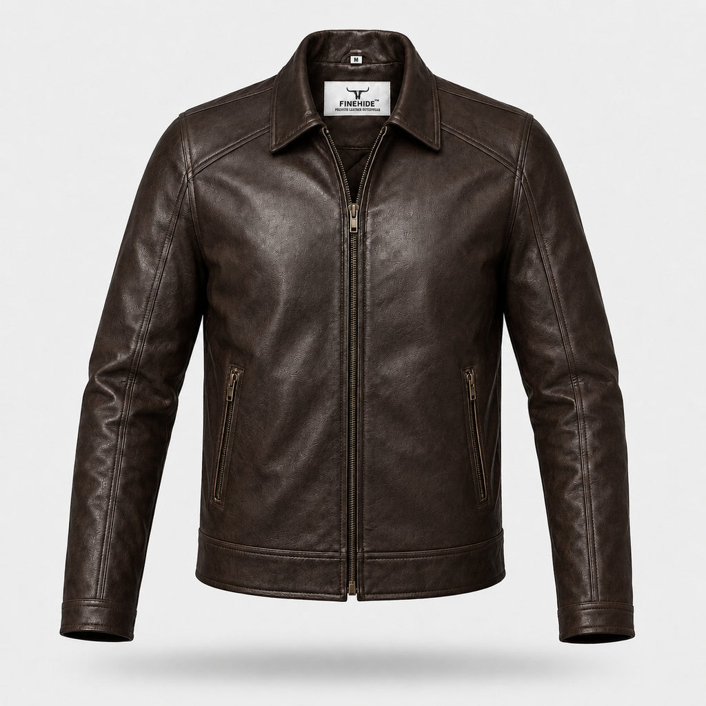 Men's Genuine Leather Jacket – Classic Collared Style