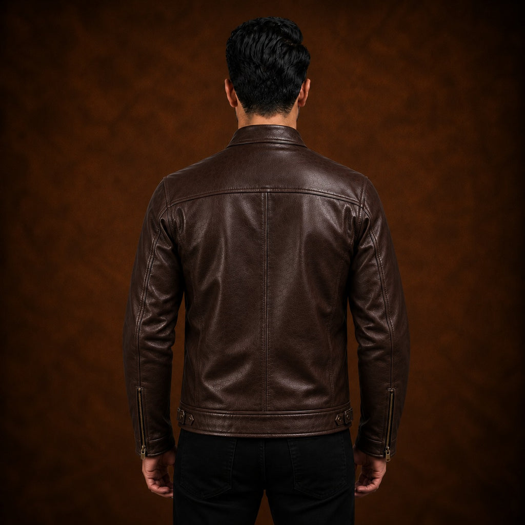 Men's Genuine Leather Jacket – Classic Collared Style