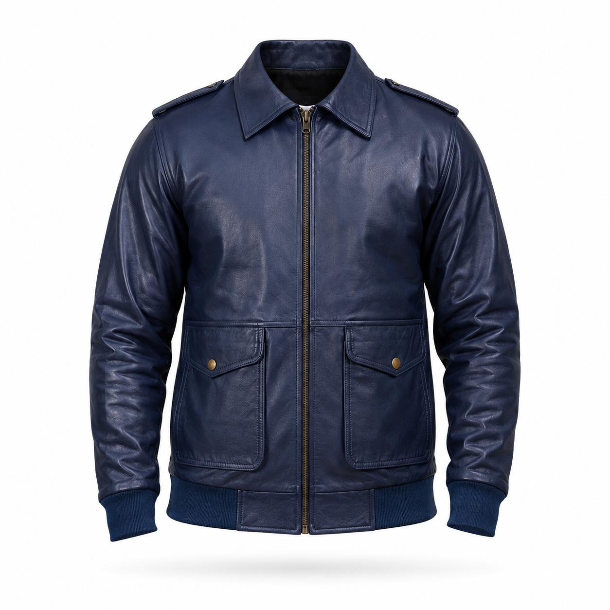 FINEHIDE NAVY BLUE BOMBER GENUINE LEATHER JACKET FOR MEN