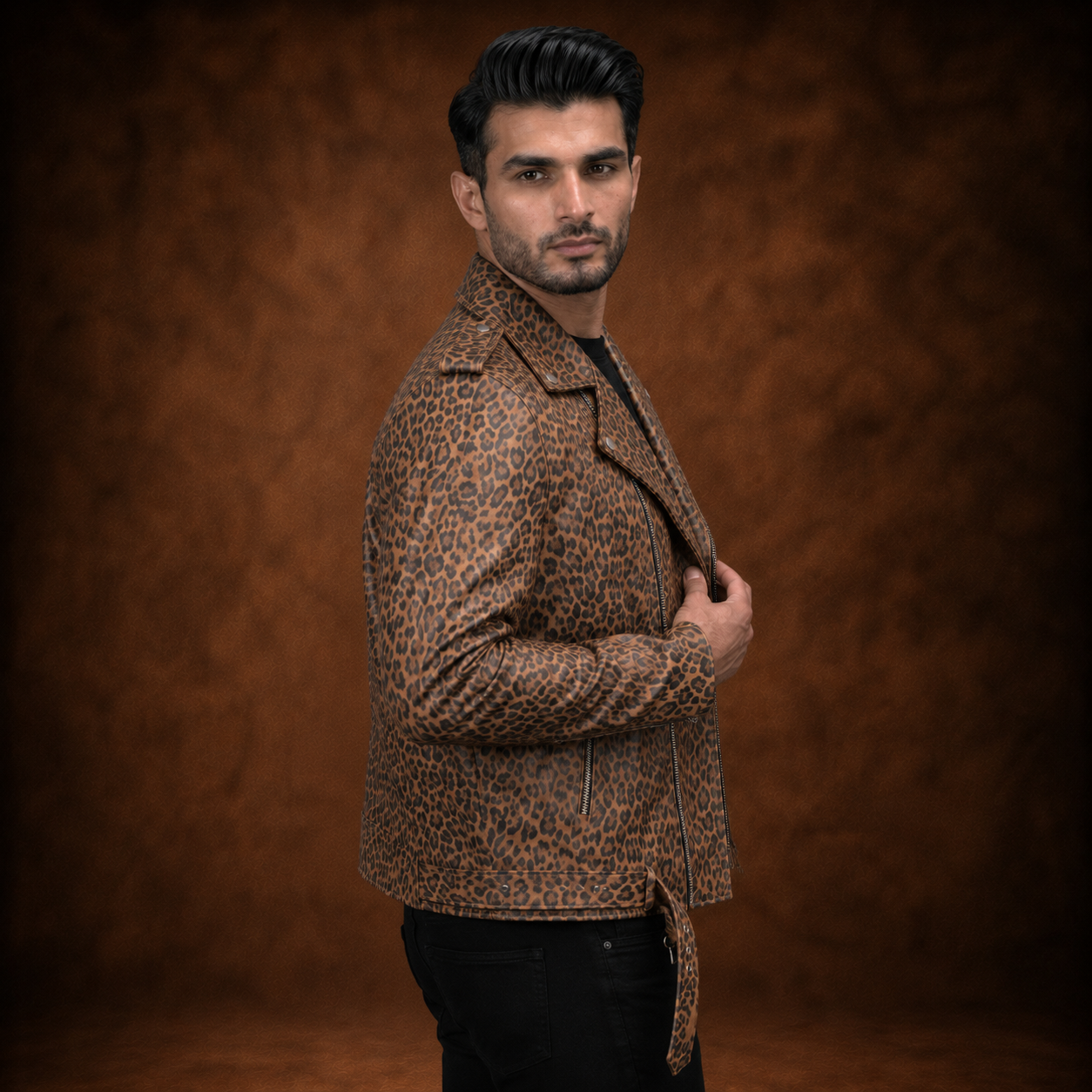 FINEHIDE  LEOPARD  BIKER GENUINE LEATHER JACKET FOR MEN