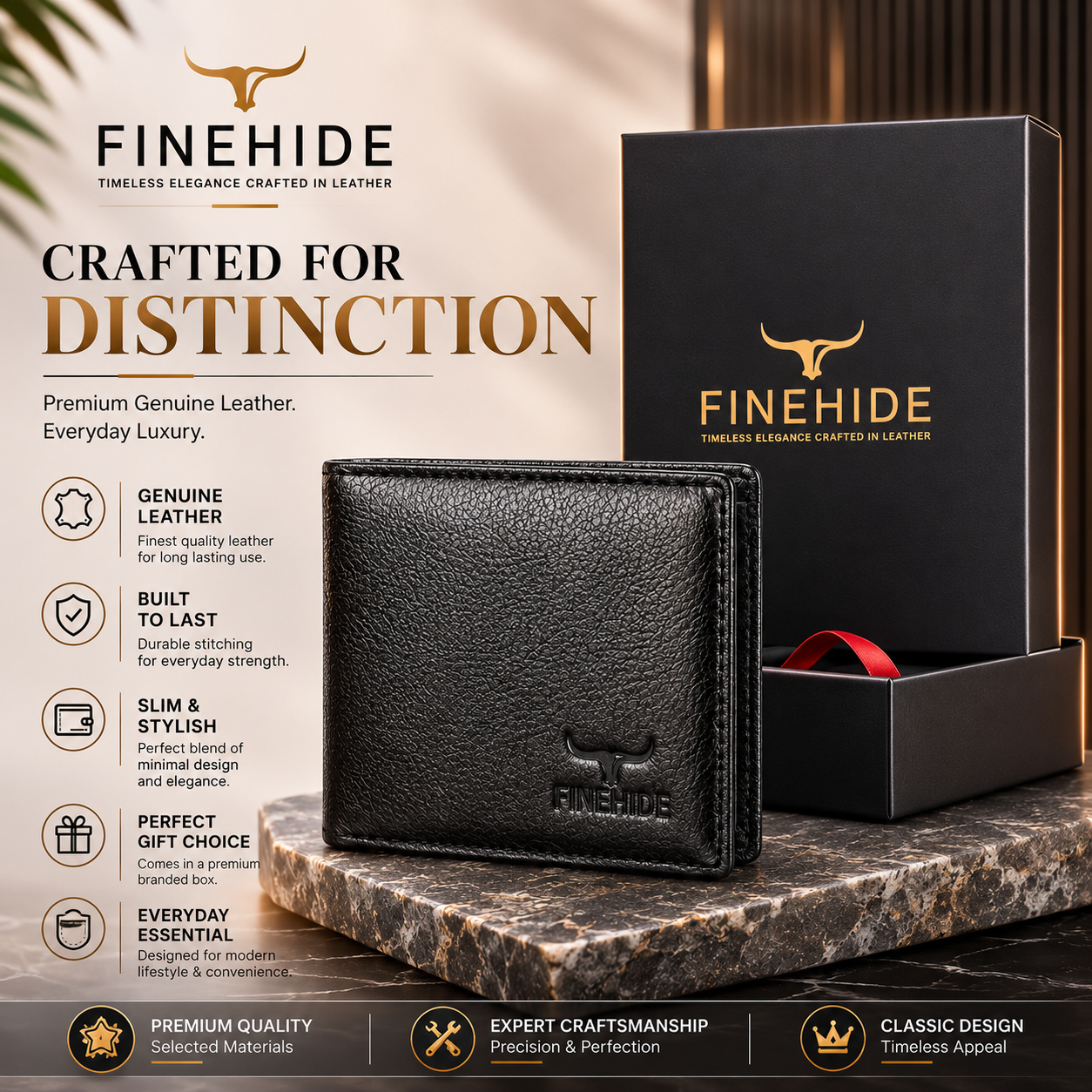 Finehide Premium Leather Wallet for Men's Black Genuine Leather,  Luxury Gift Box